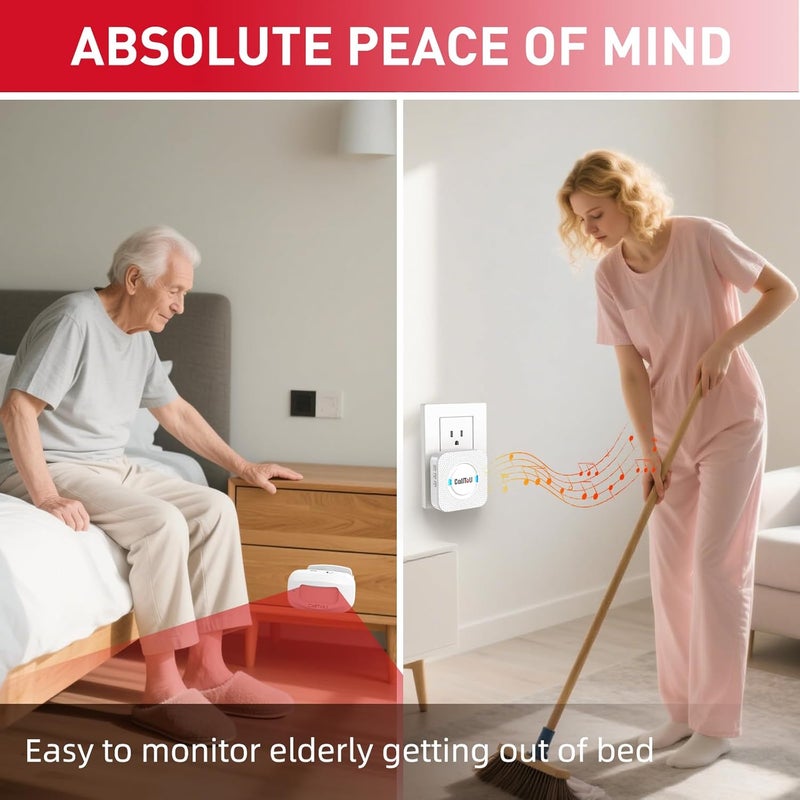 CallToU Wireless Motion Sensor Alarm Indoor Motion Detector Alarm, Bed Alarms for Elderly Dementia Patients, Motion Sensor Door Chime with 500 FT Range, 5 Adjustable Volume 2 Sensor + 2 Receiver - Image 4